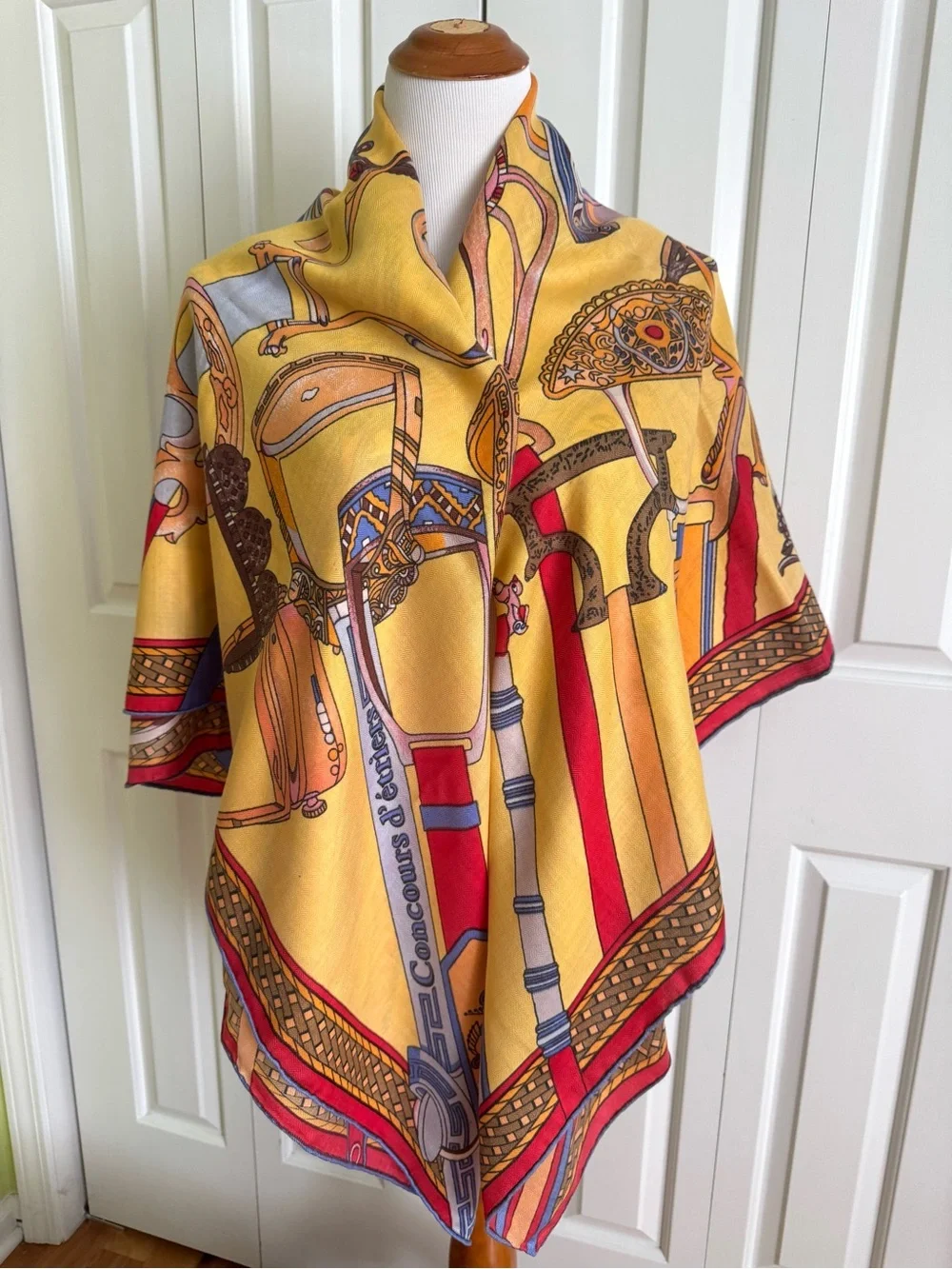HERMES Yellow/Multicolor Cashmere/Silk Wrap Scarf 140